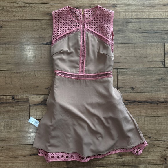 Self-Portrait Crosshatch Frill Mini Dress Medium Pink & Nude Guipure Lace Barbie - Picture 6 of 9